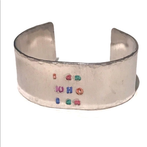 Handmade‎ stamped LBGTQ+ silver adjustable hypoallergenic cuff bracelet